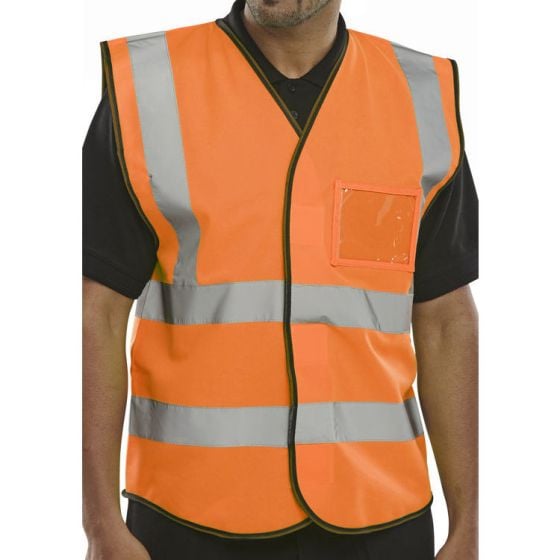 Hi Vis Vest Polyester Velcro Fastening c/w ID Breast Pocket Orange Med