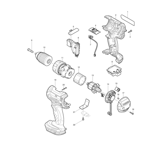 Complete Assembly for Makita BDF452 18V Li-ion 1/2" Cordless Drill