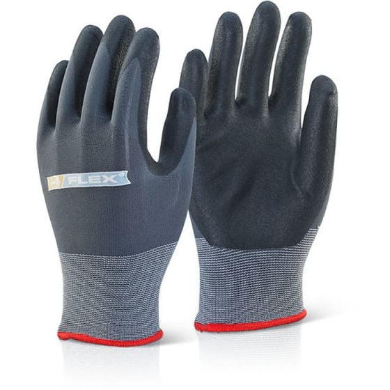 Mix Coated Glove Nitrile Polyester/PU Palm & Finger Coating Black/Grey SML