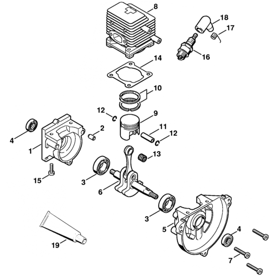 Crankcase and Cylinder Assembly for Stihl BG75 Blower