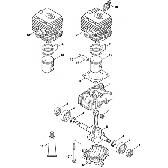 Crankcase and Cylinder Assembly for Stihl BG86 Blower