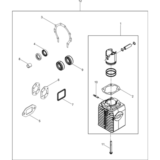 Repair Kit WM 80 CatCylinder with Piston Assembly for Wacker BH65 5100004032 (Petrol 27x80) Rev.103 Breakers