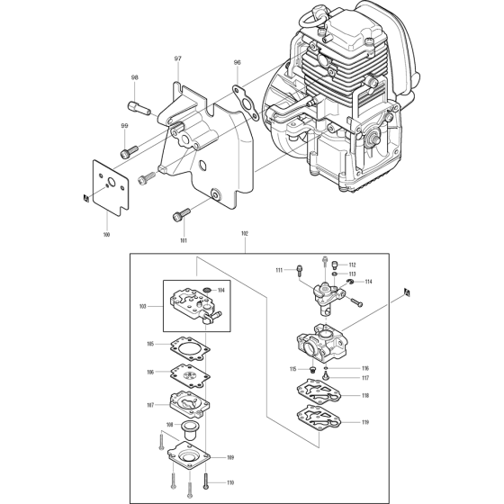 Carburetor and Cover Assembly for Makita BHX2500 Leaf Blower