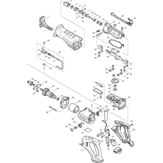 Main Assembly for Makita BJR181 Cordless Reciprocating Saws