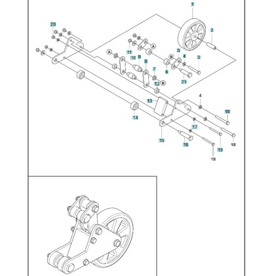 Wheel Assembly for Husqvarna BLASTRAC 2-20DT Concrete Shot Blaster