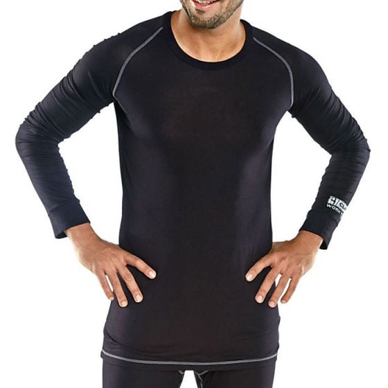 Compression Base Layer Vest Long Sleeve Crew Neck & Ribbed Cuffs Black SML