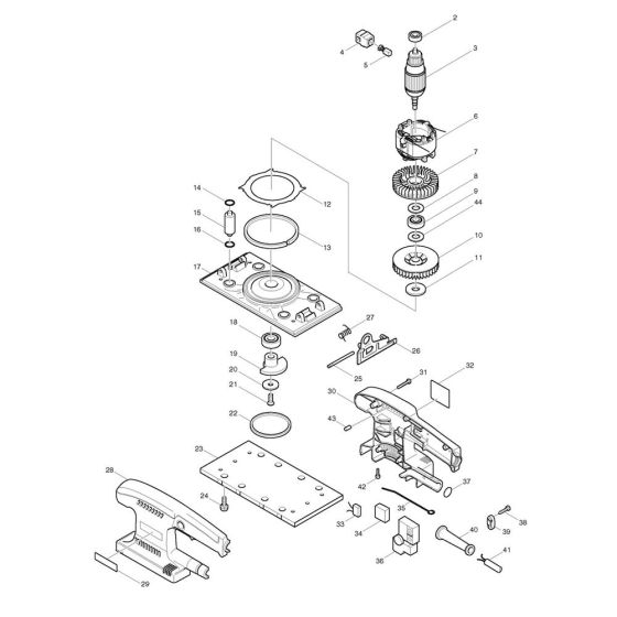 Complete Assembly for Makita BO3700 Sander