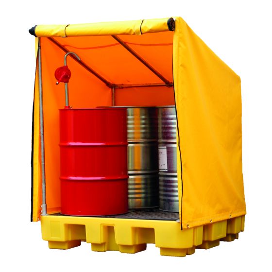 4x205L Drum Spill Pallet with Framed Cover 139x129x185cm Height Max 1250kgs