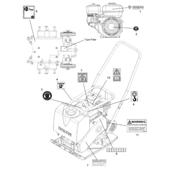 Decals (961834451027-961834459999) Assembly for Bomag BPS1845 Plate Compactors