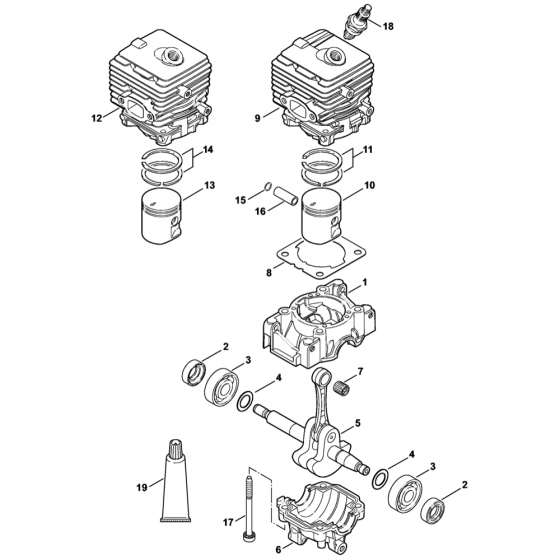 Crankcase and Cylinder Assembly for Stihl BR200 Blower