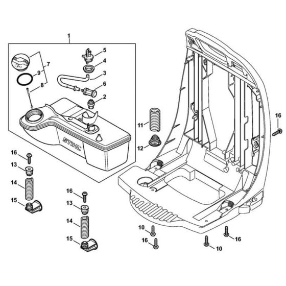 Fuel Tank, AV System for Stihl BR 450, BR 450 C Leaf Blower