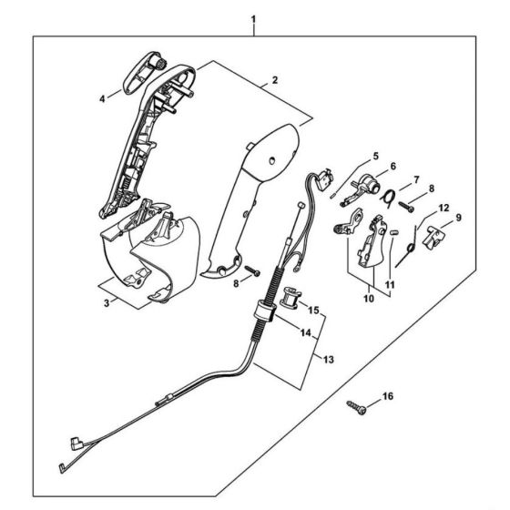 Control Handle (1) for Stihl BR 550 Leaf Blower