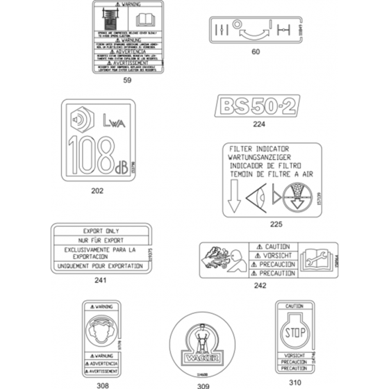 Labels Assembly for Wacker Neuson BS50-2 Early (Tillotson Carb) Rammer