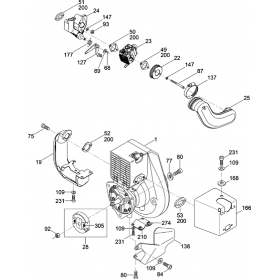 Engine Complete Assy for Wacker BS50-2 (Walbro Carb, Manual Choke) Rammer