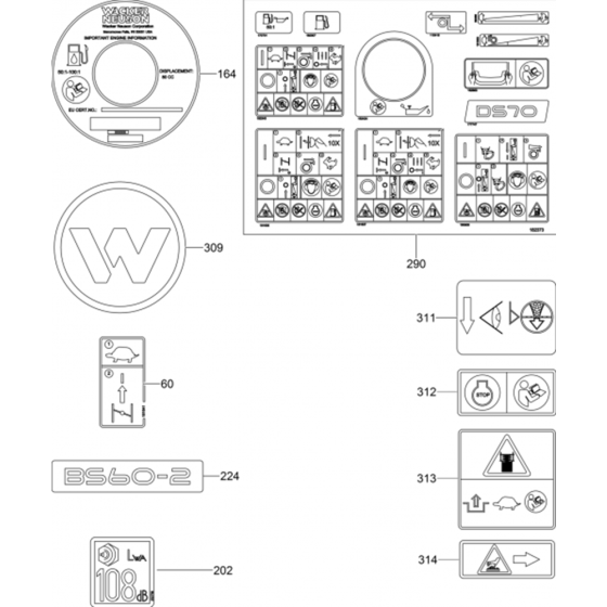 Labels Assembly for Wacker Neuson BS60-2 Walbro Carb (Manual Choke) Trench Rammer