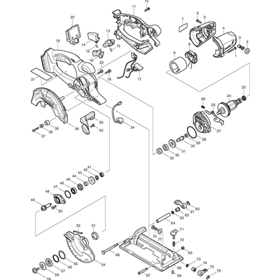 Main Assembly for Makita BSS500 Cordless Circular Saw