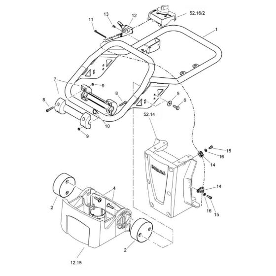 Steering Handle (S/N 101541556395-101541559999) for Bomag BT65 Rammers