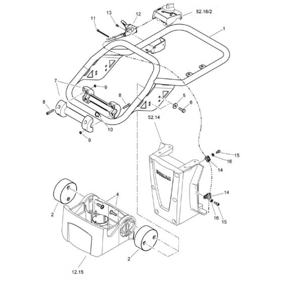 Steering Handle (S/N 101541542407-101541549999) for Bomag BT65 Rammers