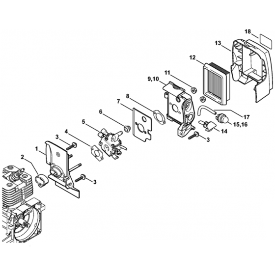Carburettor Housing, Air filter Assembly for Stihl BT121-Z Earth Auger