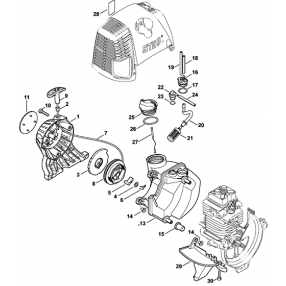 Rewind Starter, Fuel Tank Assembly for Stihl BT130 Z Earth Auger