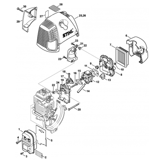 Muffler, Air Filter, Air Guide Shroud Assembly for Stihl BT130 Z Earth Auger