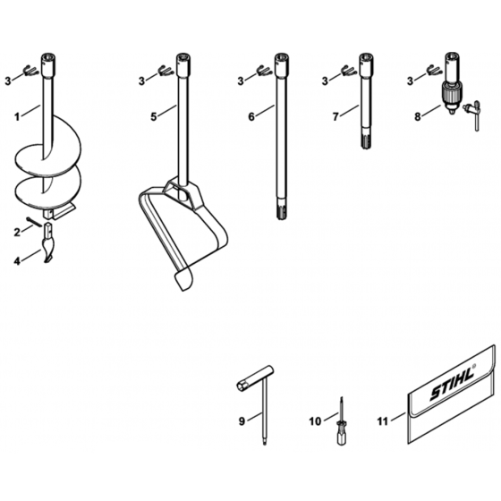 Auger, Tools, Extras Assembly for Stihl BT131 Earth Auger