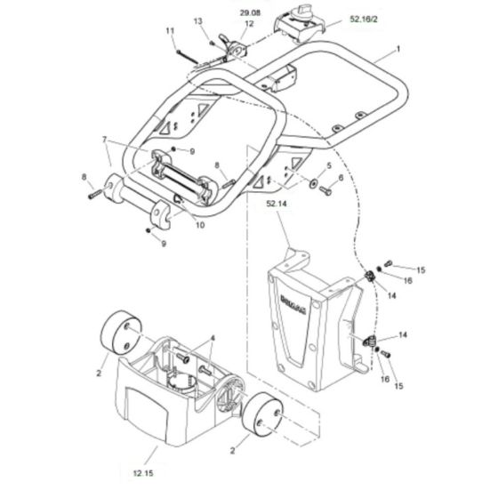 Steering Handle (S/N 101541601510-101541609999) Assembly for Bomag BT50 Rammers