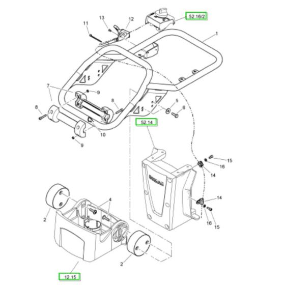 Steering Handle (S/N 101541611001-101541613086) Assembly for Bomag BT50 Rammers