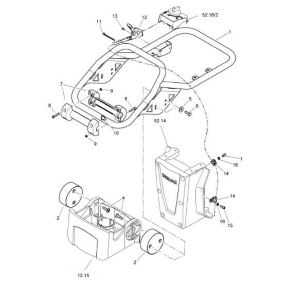 Steering Handle (S/N 101541703236-101541709999) Assembly for Bomag BT60 Rammers