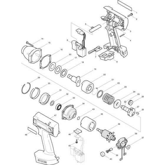 Main Assembly for Makita BTW150 Impact Wrench