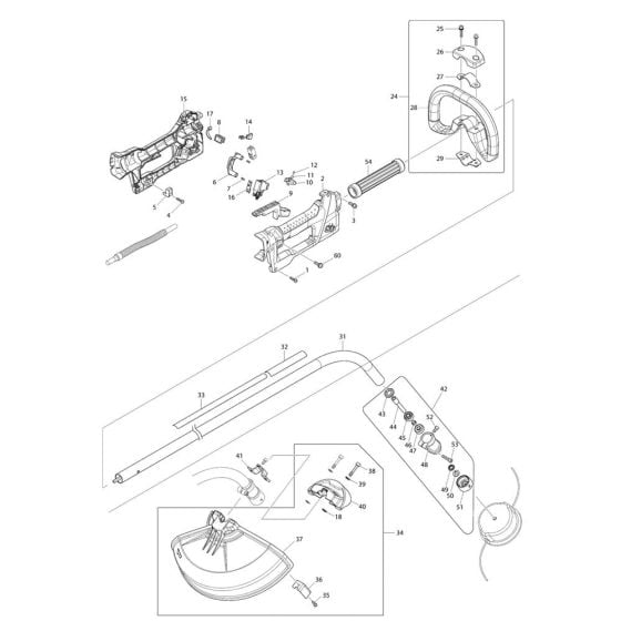 Handle, Shield Assembly for Makita BUR360 Cordless Trimmer