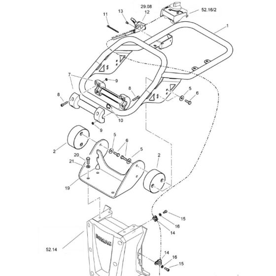 Steering Handle (S/N 101541231236-101541239999) Assembly for Bomag BVT65 Rammer