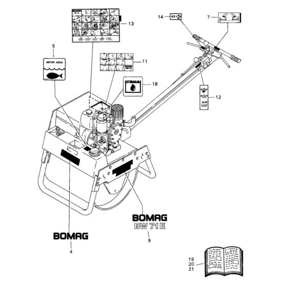 Decal (S/N 101620200247 to 101620201000) Assembly for Bomag BW 71 E (101620200101 to 101620201000) Roller