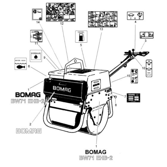 Decal Assembly for Bomag BW 71 EHB-2 (101620241001 to 101620241245) Roller