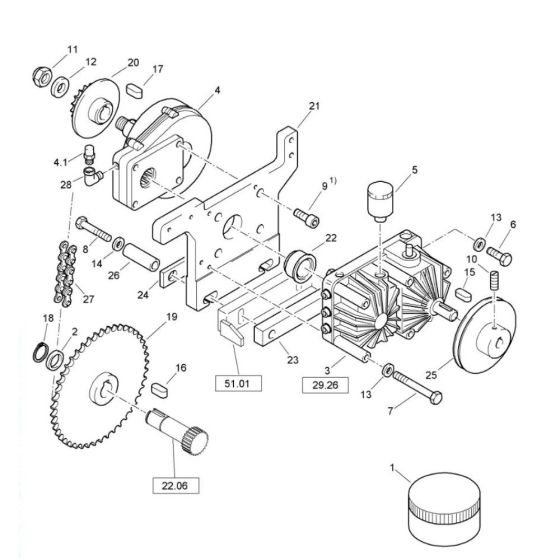 Transmission Installation (S/N 101620261082 to 101620269999) Assembly for Bomag BW 71 EHB-2 (101620261001 to 101620261101)   Roller