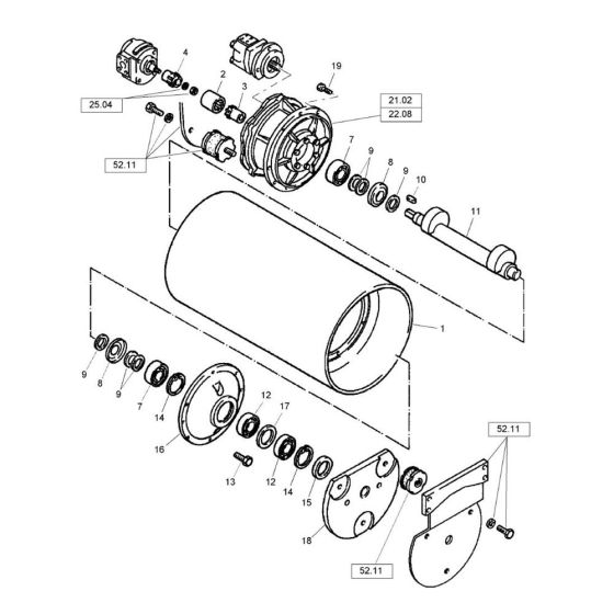 Vibratory Drum Roller (S/N 101480321065 to 101480321079) Assembly for Bomag BW 75 AD-2 (101480321065 to 101480321127) Roller