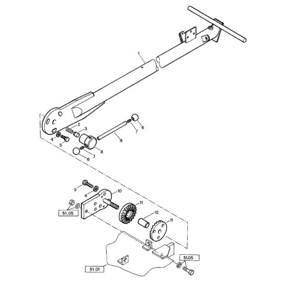 Fold-Up Handle Assembly for Bomag BW 75 E (101140010101 to 101140011078) Roller