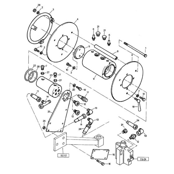 Hydraulic Hose Reel Assembly for Bomag BW 75 E (101140100101 to 101140100144) Roller