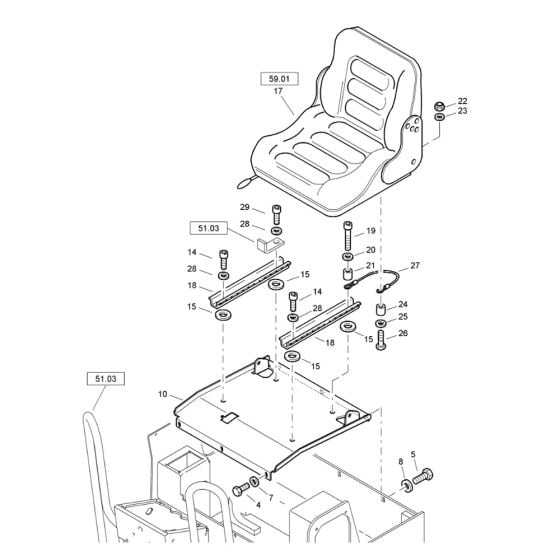 Operator's Seat Assembly for Bomag BW 80 AD-2 (101460422658 to 101460428230) Roller