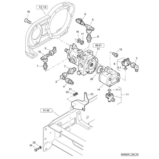 Pump Mounting (S/N 101460427690 to 101460428189) Assy for Bomag BW 80 AD-2 (101460422658 to 101460428230) Roller