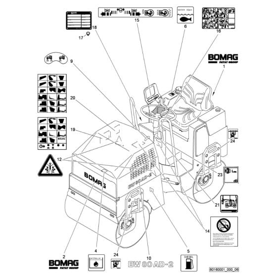 Decal (S/N 101460427938 to 101460429999) Assembly for Bomag BW 80 AD-2 (101460422658 to 101460428230) Roller