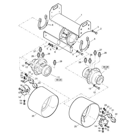 Clearside Roller Drum Assembly for Bomag BW80 ADS Roller