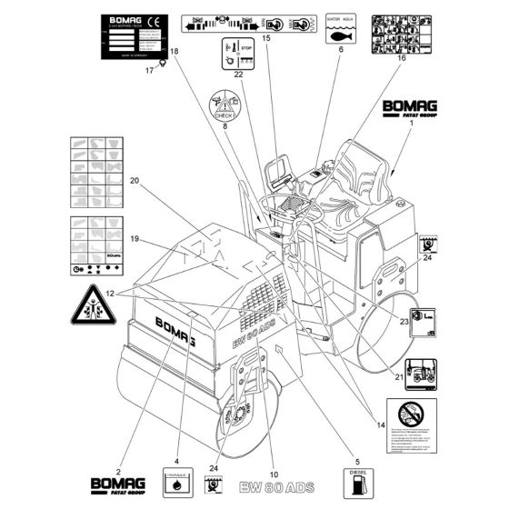 Decal Assembly for Bomag BW80 ADS Roller