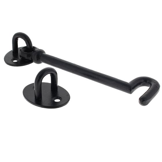 150mm 6" - Traditional Cast Cabin Hooks for securing doors or gates Black