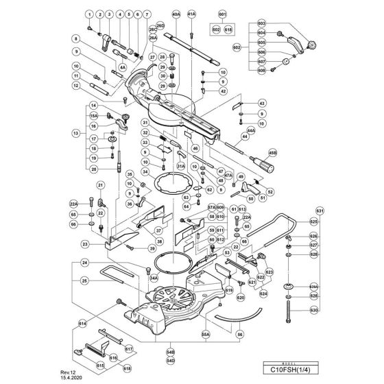 Main Assembly for Hikoki C10FSH Slide Compound Saw