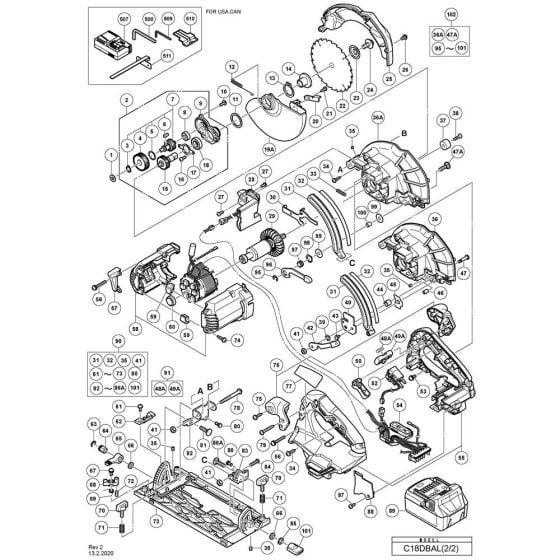 Main Assembly 2 for Hikoki C18DBAL Cordless Circular Saw