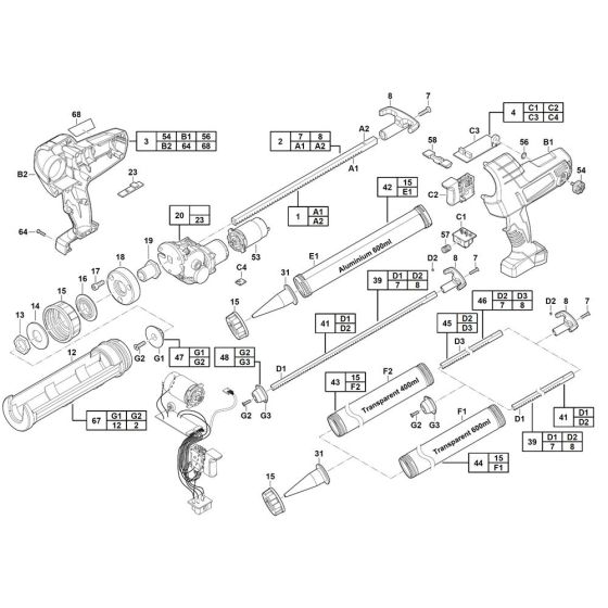 Complete Assembly for Milwaukee C18PCG Cordless Caulk Gun