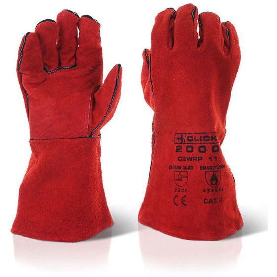 Welders Gauntlet 14" Reinforced Palm - Finger Welts & Fully Lined Red  11