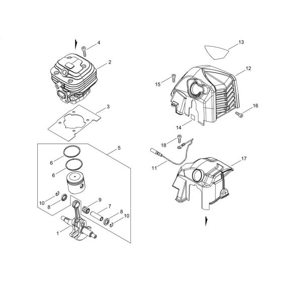 Cylinder, Piston, Crankshaft for Shindaiwa C302TS Brushcutter