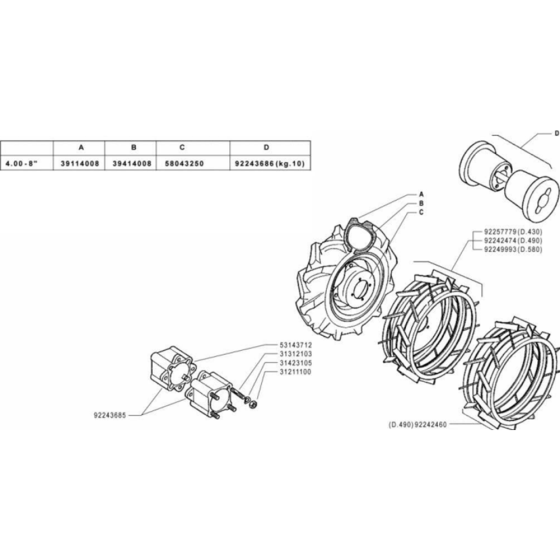 Wheel Assembly for Camon C8 (PowerSafe) Rotovators